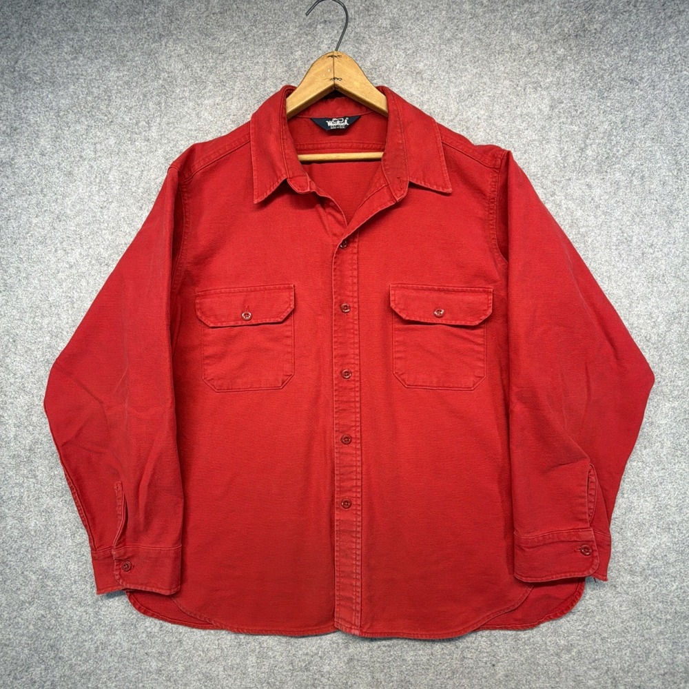Vintage Woolrich Canvas Shirt Men's XL Red Heavyweight Button Up Made In USA